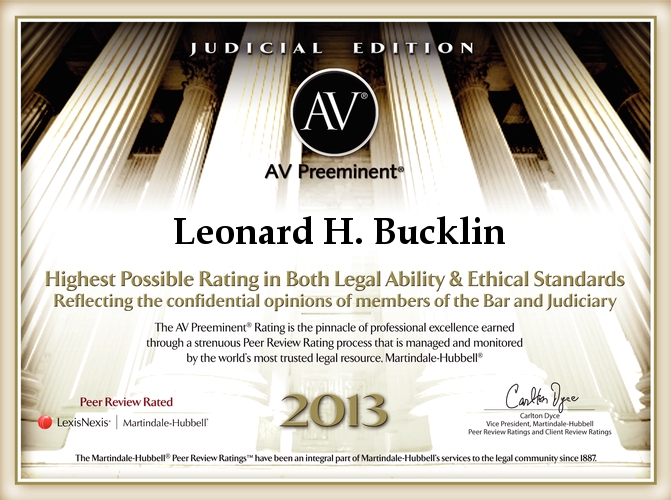 Bucklin is ranked AV®Preeminent™ by Martindale Hubble